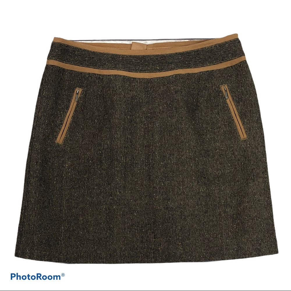 Timberlake Woven Tweed Skirt with Contrast Trim - Brown